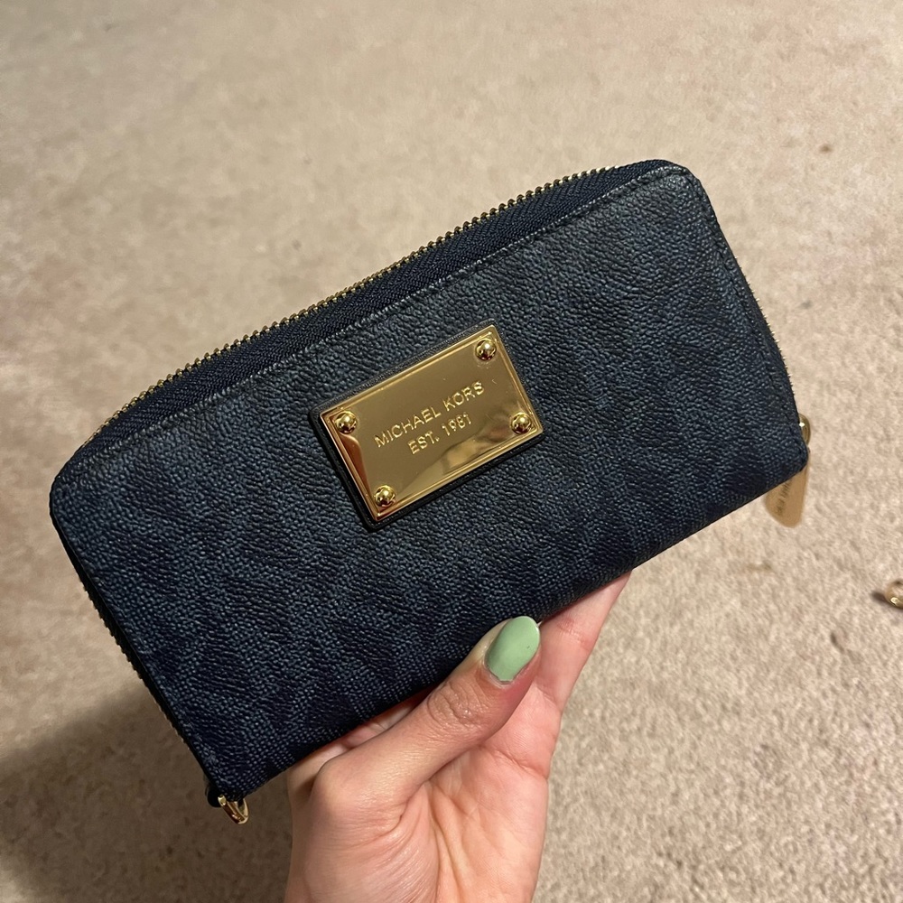 KORS Michael Kors Black Wallet with Gold Plaque